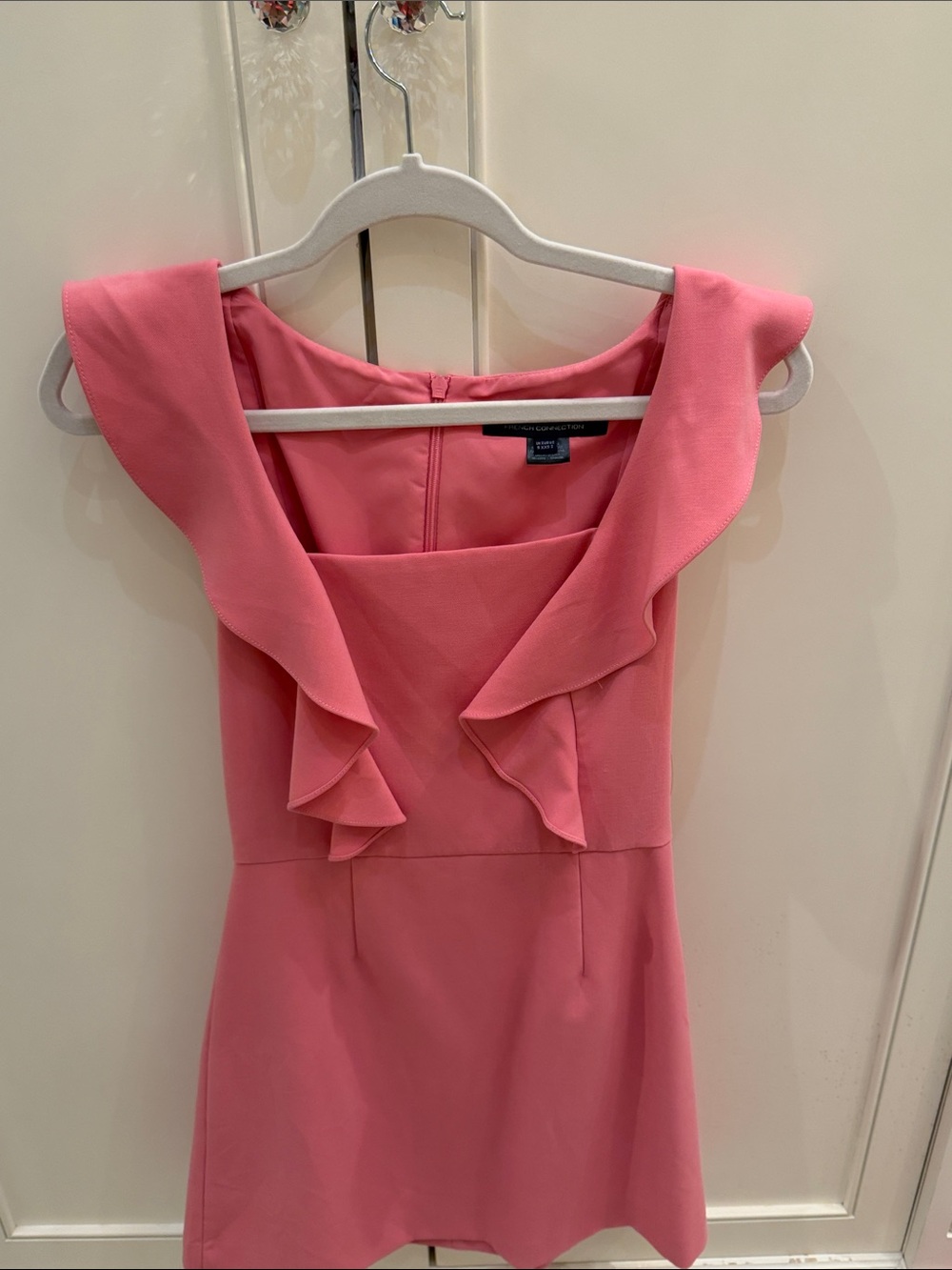 French Connection Coral-Pink Ruffle-Trim Mini Dress